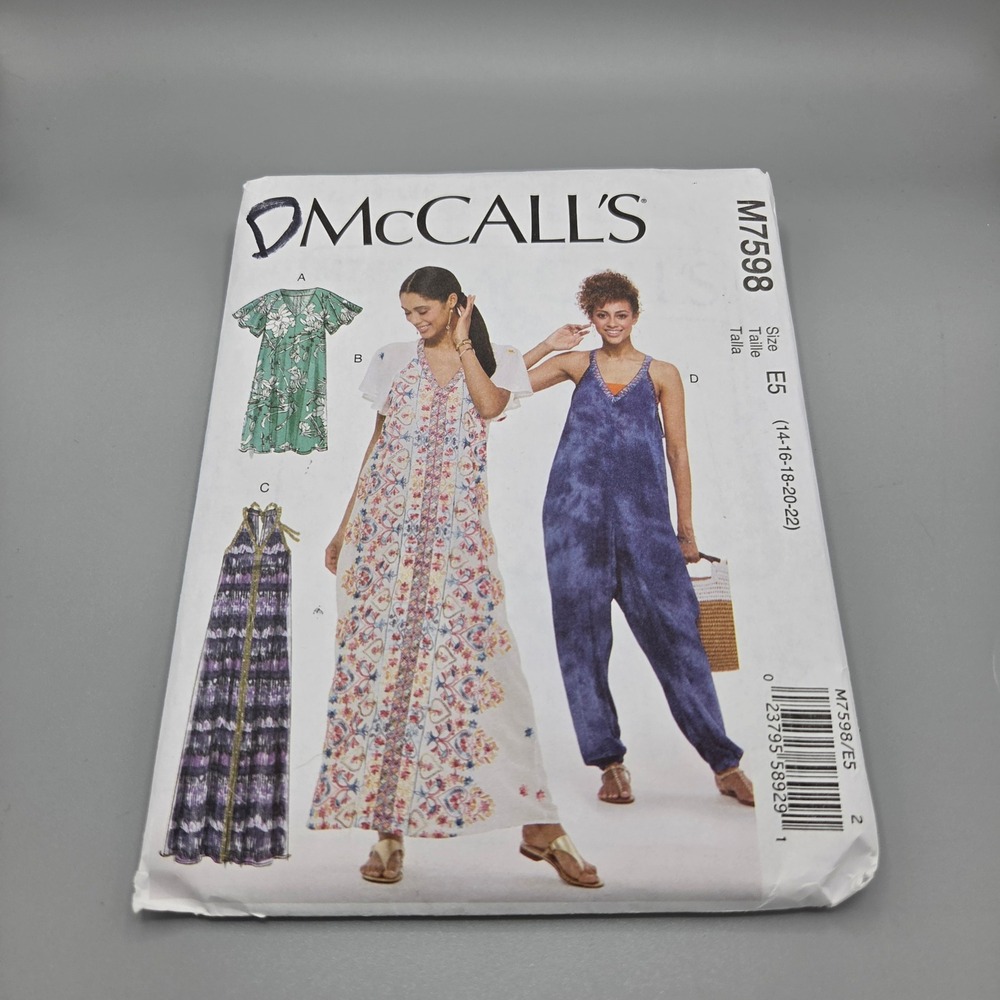 McCalls M7598 Misses Dresses and Jumpsuit Sewing Pattern Size 14-22 E5 Boho DIY